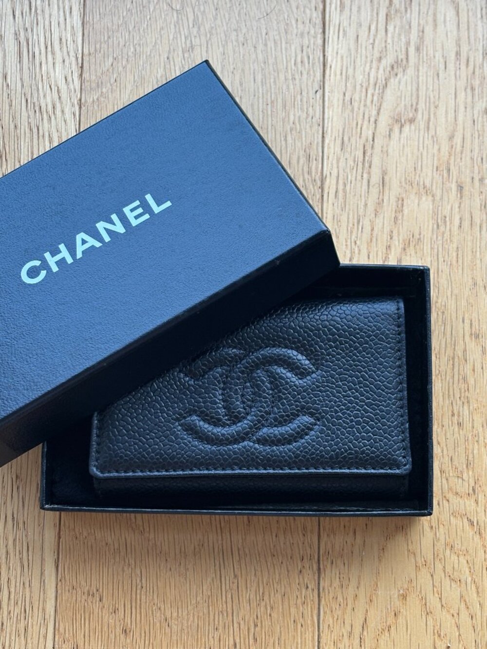 Authentic CHANEL Black Leather 6-Key Holder | Gold Hardware